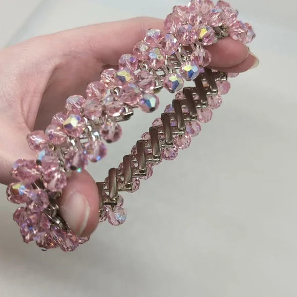Vintage Pink Aurora Borealis Crystal Stretch Bracelet - Picture 10 of 12